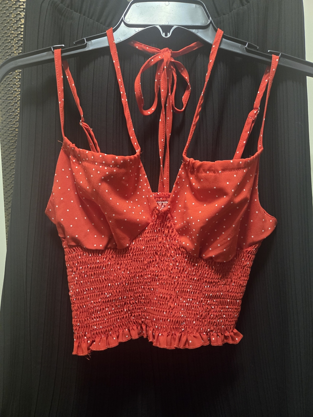 ROMWE Red/White Polka Dot Smocked Tie-Back Camisole